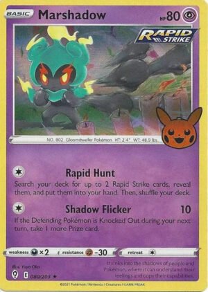 Evolving Skies 080/203 Marshadow (Pikachu Pumpkin Holo Stamp)