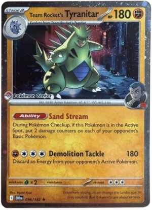 SV Destined Rivals 096/182 Team Rocket's Tyranitar (Cosmo Holo Pokemon Center Stamp)