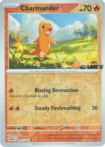 Scarlet & Violet 151 004/165 Charmander (Reverse Holo EB Games Stamp)