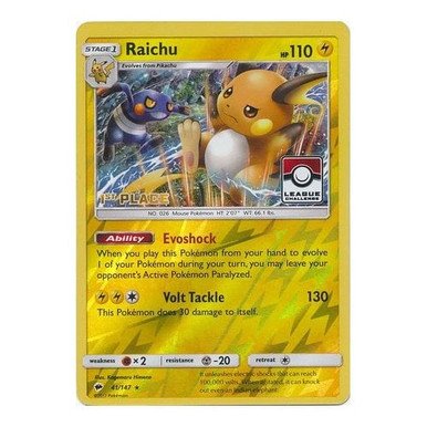 SM Burning Shadows 041/147 Raichu (League Promo 1st Place)