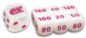 White Flare White w/ Red Die & Small White w/ Red Dice (6)
