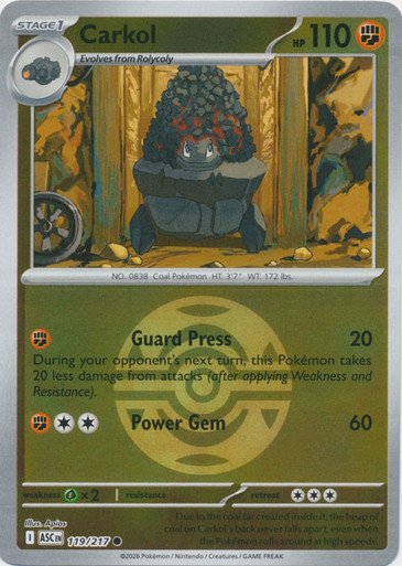 ME Ascended Heroes 119/217 Carkol (Reverse Holo BALL SYMBOL)