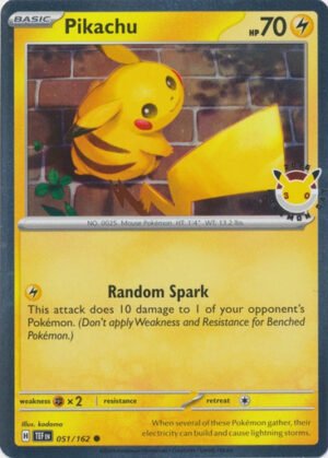 SV Temporal Forces 051/162 Pikachu (Cosmo Holo Pokemon Day Stamp)
