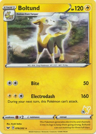 Sword & Shield (Base) 076/202 Boltund (Pikachu Symbol 16)