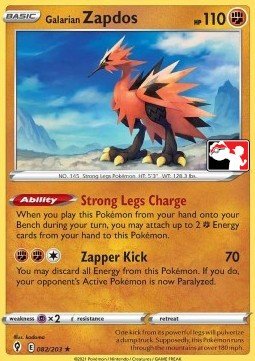 Evolving Skies 082/203 Galarian Zapdos (Prize Pack League Promo Non-Holo)