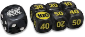 Pitch Black Clear Black w/ White Die & Small Black w/ Yellow Dice (6)