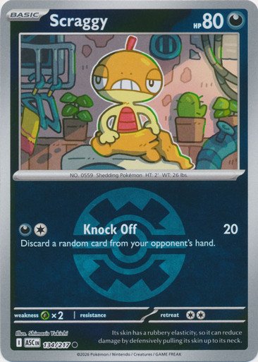 ME Ascended Heroes 134/217 Scraggy (Reverse Holo BALL SYMBOL)