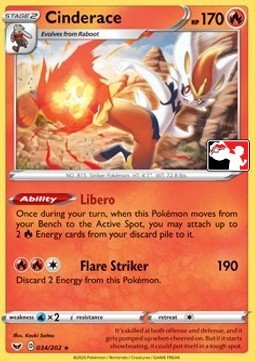 Sword & Shield (Base) 034/202 Cinderace (Prize Pack League Promo Non-Holo)