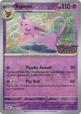 SV Obsidian Flames 086/197 Espeon (Reverse Holo Obsidian Flames Stamp)