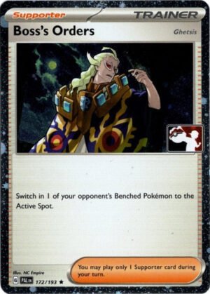 SV Paldea Evolved 172/193 Boss’s Orders [Ghetsis] (Prize Pack League Promo Cosmo Holo)