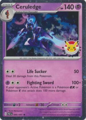 SV Paldean Fates 040/091 Ceruledge (Cosmo Holo Pokemon Day 2024 Stamp)