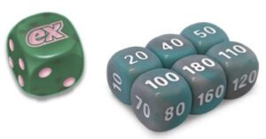 SV Paradox Rift EliteTrainer Green w/ Pink Die w/ White & Grey (small) Dice