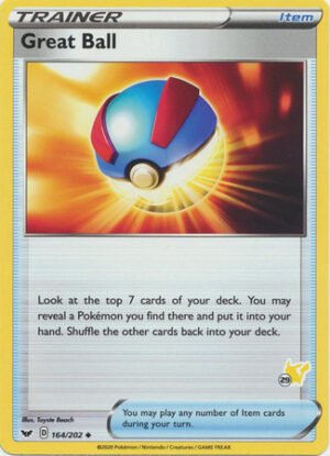 Sword & Shield (Base) 164/202 Great Ball (Pikachu Symbol 29)