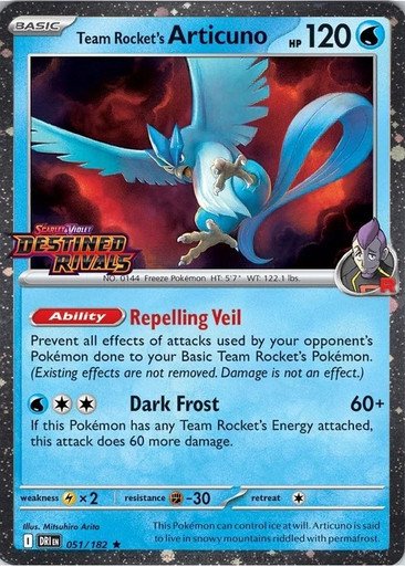 SV Destined Rivals 051/182 Team Rocket's Articuno (Cosmo Holo Destined Rivals Stamp)