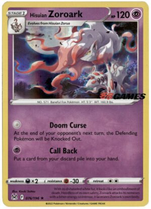 SWSH Lost Origin 076/196 Hisuian Zoroark (EB Games Stamp)