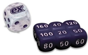 SV Paldean Fates Elite Trainer Clear w/ Sparkles Die & Purple & White (small) Dice