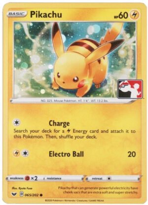 Sword & Shield (Base) 065/202 Pikachu (League Promo Cosmo Holo)